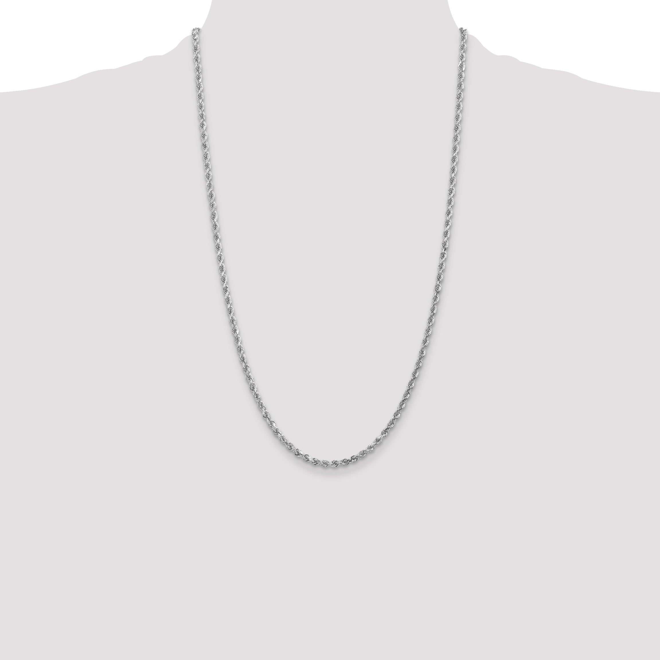 26 Inch 10K White Gold 3mm Diamond-Cut Rope Chain Necklace