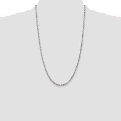 26 Inch 10K White Gold 3mm Diamond-Cut Rope Chain Necklace