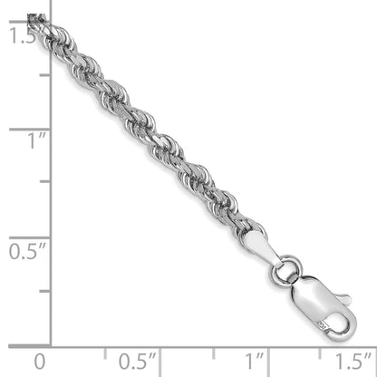 7 Inch 10K White Gold 3mm Diamond-Cut Rope Chain Bracelet