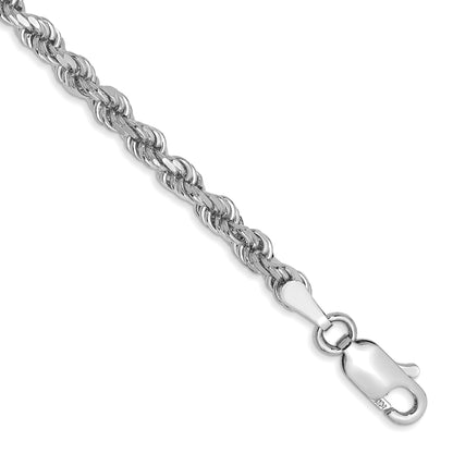 8 Inch 10K White Gold 3mm Diamond-Cut Rope Chain Bracelet