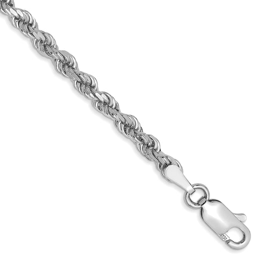 7 Inch 10K White Gold 3mm Diamond-Cut Rope Chain Bracelet