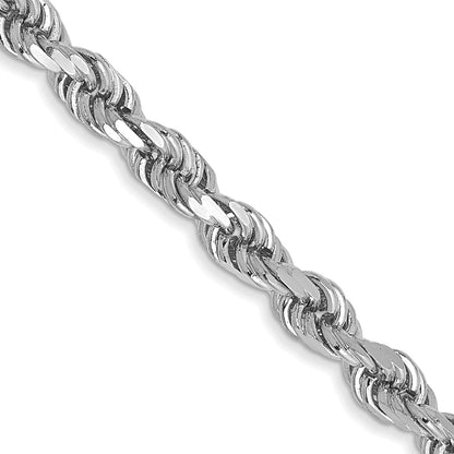 18 Inch 10K White Gold 3mm Diamond-Cut Rope Chain Necklace