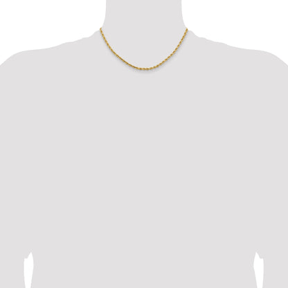 14k Yellow Gold 16 inch 3.25mm Diamond-cut Rope with Lobster Clasp Chain Necklace
