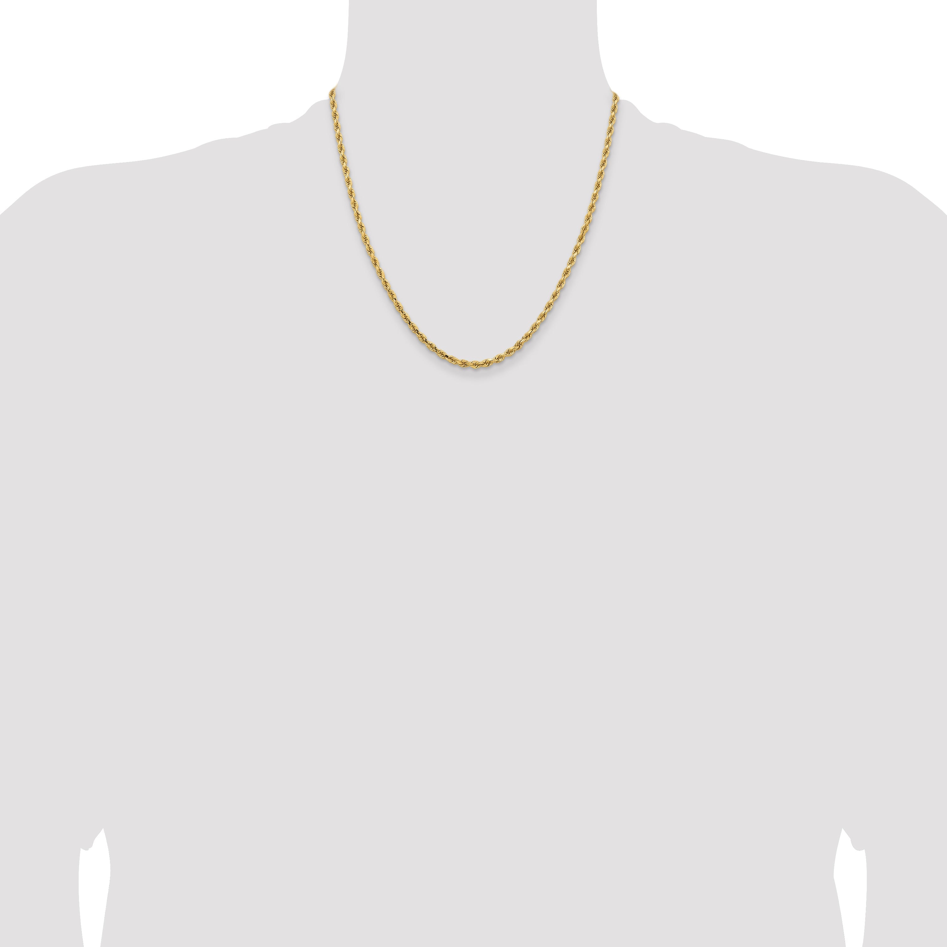 14k Yellow Gold 20 inch 3.25mm Diamond-cut Rope with Lobster Clasp Chain Necklace