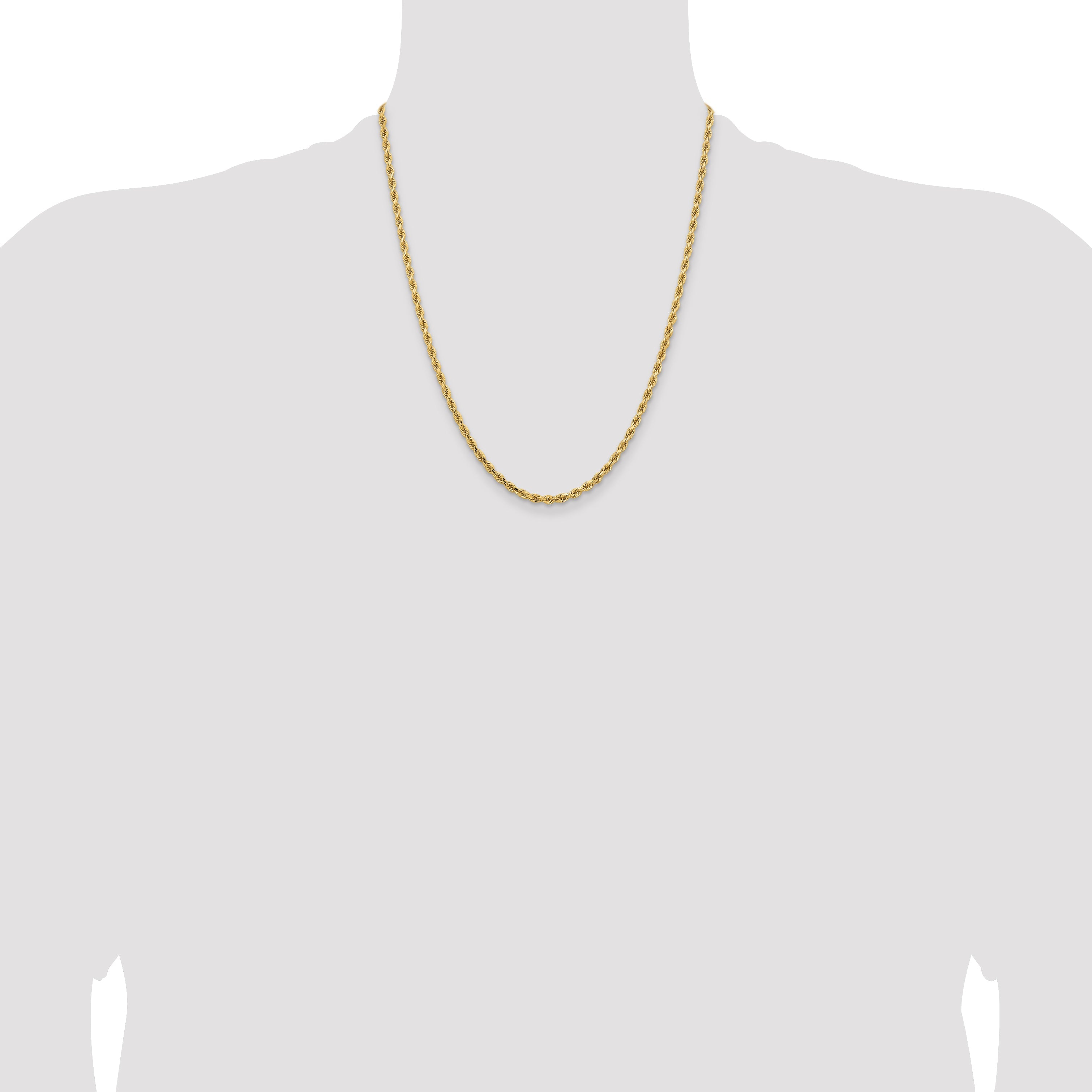 14k Yellow Gold 22 inch 3.25mm Diamond-cut Rope with Lobster Clasp Chain Necklace