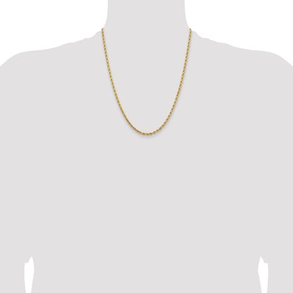 14k Yellow Gold 22 inch 3.25mm Diamond-cut Rope with Lobster Clasp Chain Necklace