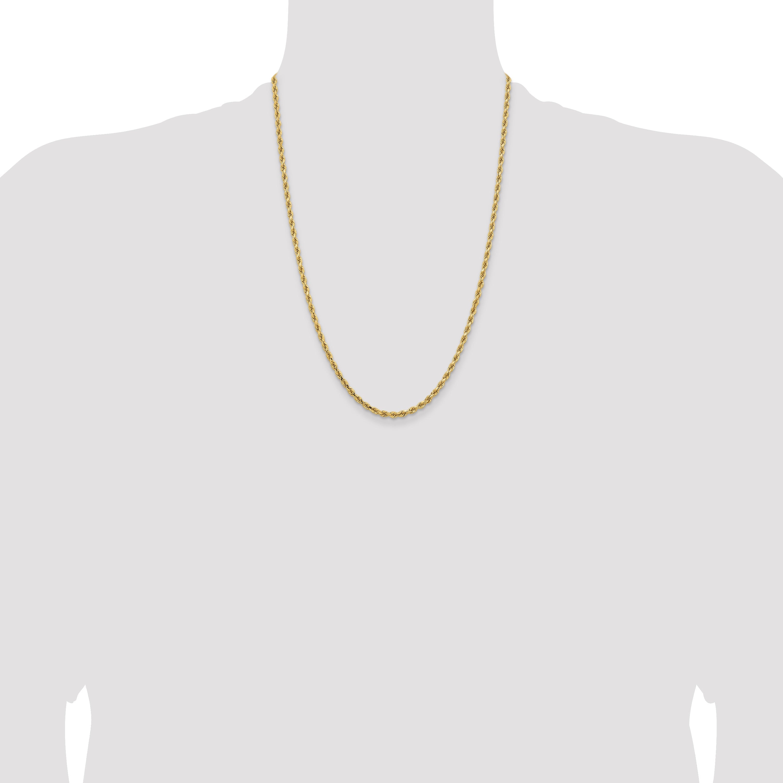 14k Yellow Gold 24 inch 3.25mm Diamond-cut Rope with Lobster Clasp Chain Necklace