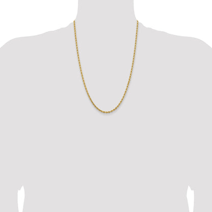 14k Yellow Gold 24 inch 3.25mm Diamond-cut Rope with Lobster Clasp Chain Necklace