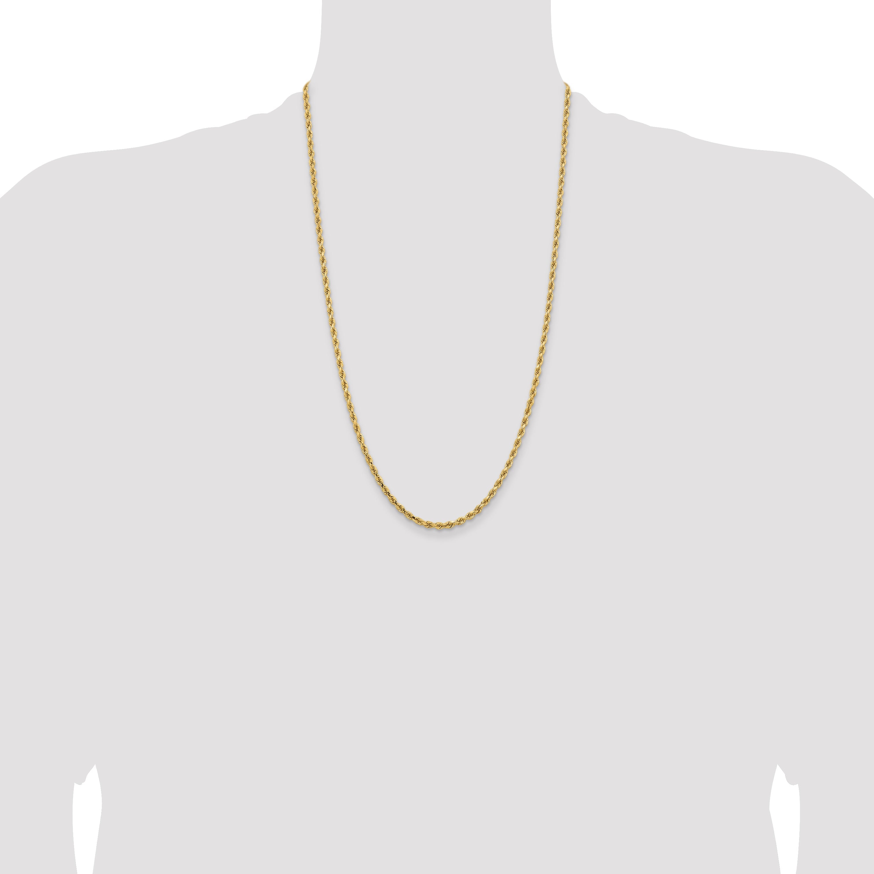 14k Yellow Gold 26 inch 3.25mm Diamond-cut Rope with Lobster Clasp Chain Necklace