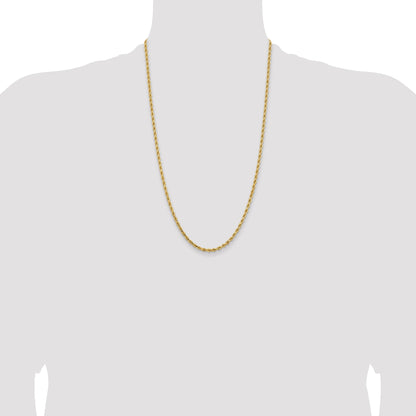 14k Yellow Gold 26 inch 3.25mm Diamond-cut Rope with Lobster Clasp Chain Necklace
