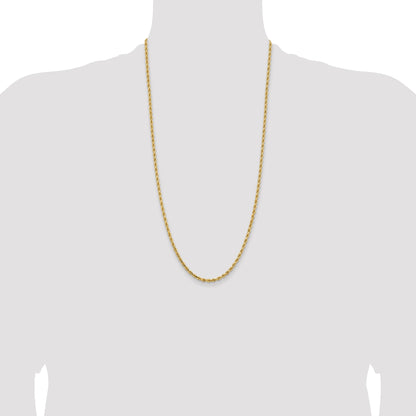 14k Yellow Gold 28 inch 3.25mm Diamond-cut Rope with Lobster Clasp Chain Necklace