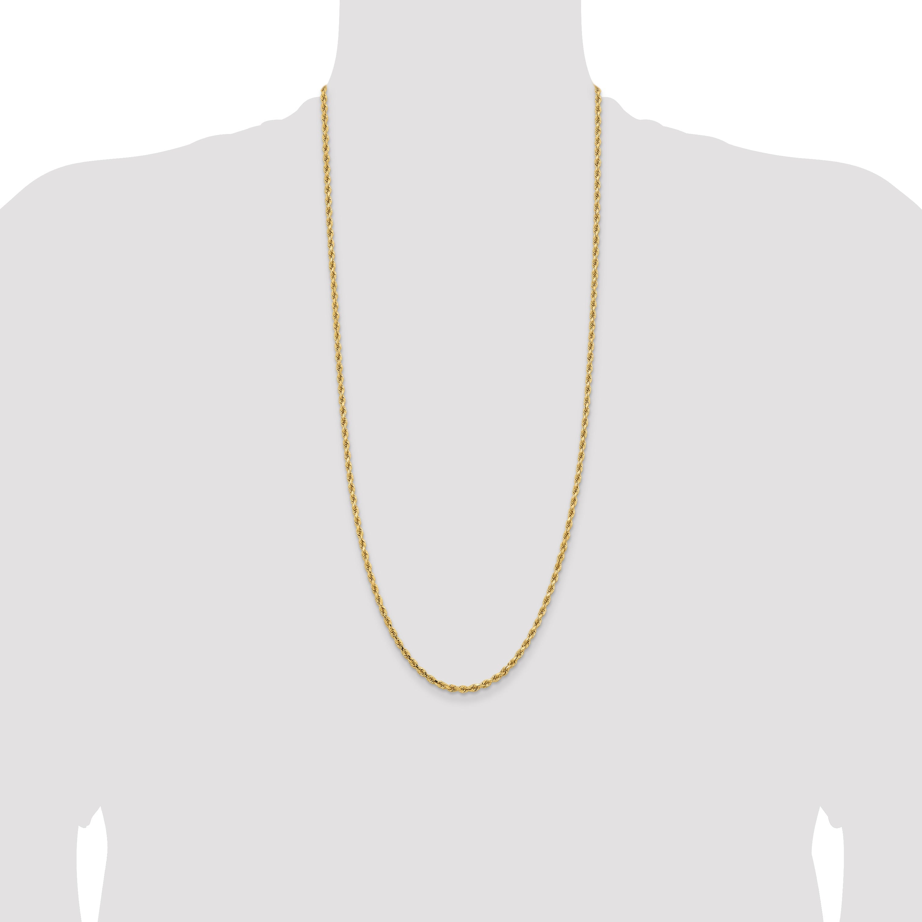 14k Yellow Gold 30 inch 3.25mm Diamond-cut Rope with Lobster Clasp Chain Necklace