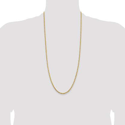 14k Yellow Gold 30 inch 3.25mm Diamond-cut Rope with Lobster Clasp Chain Necklace