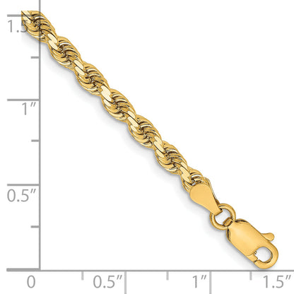14k Yellow Gold 7 inch 3.25mm Diamond-cut Rope with Lobster Clasp Chain Bracelet