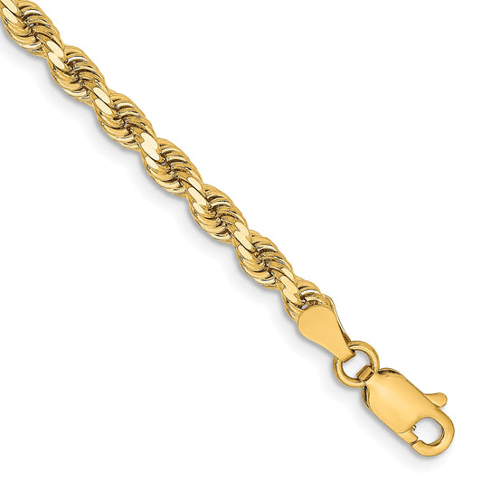14k Yellow Gold 9 inch 3.25mm Diamond-cut Rope with Lobster Clasp Chain Bracelet
