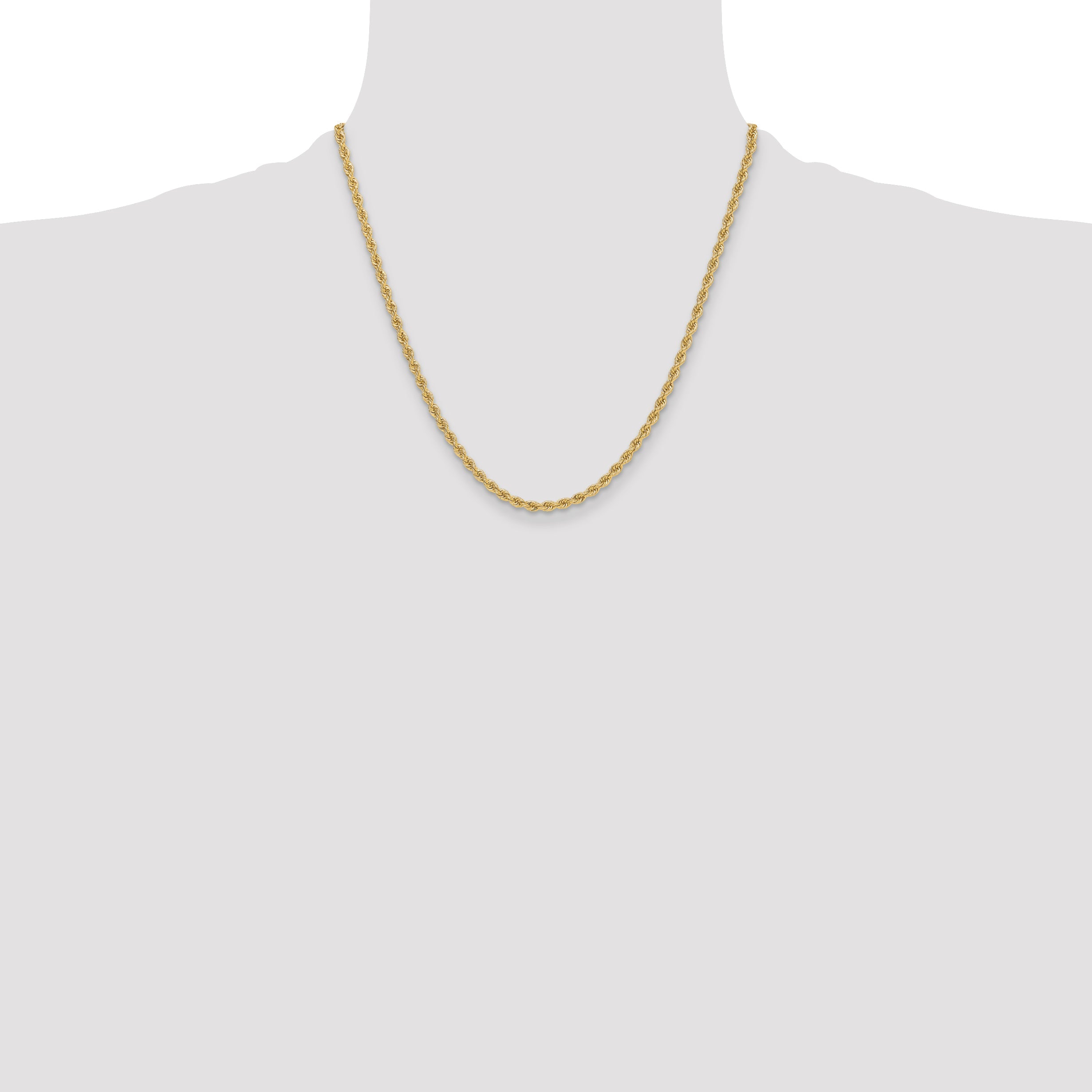 2 Inch 14k Yellow Gold 3.3mm Regular Rope Chain Necklace