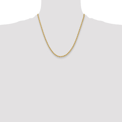 2 Inch 14k Yellow Gold 3.3mm Regular Rope Chain Necklace