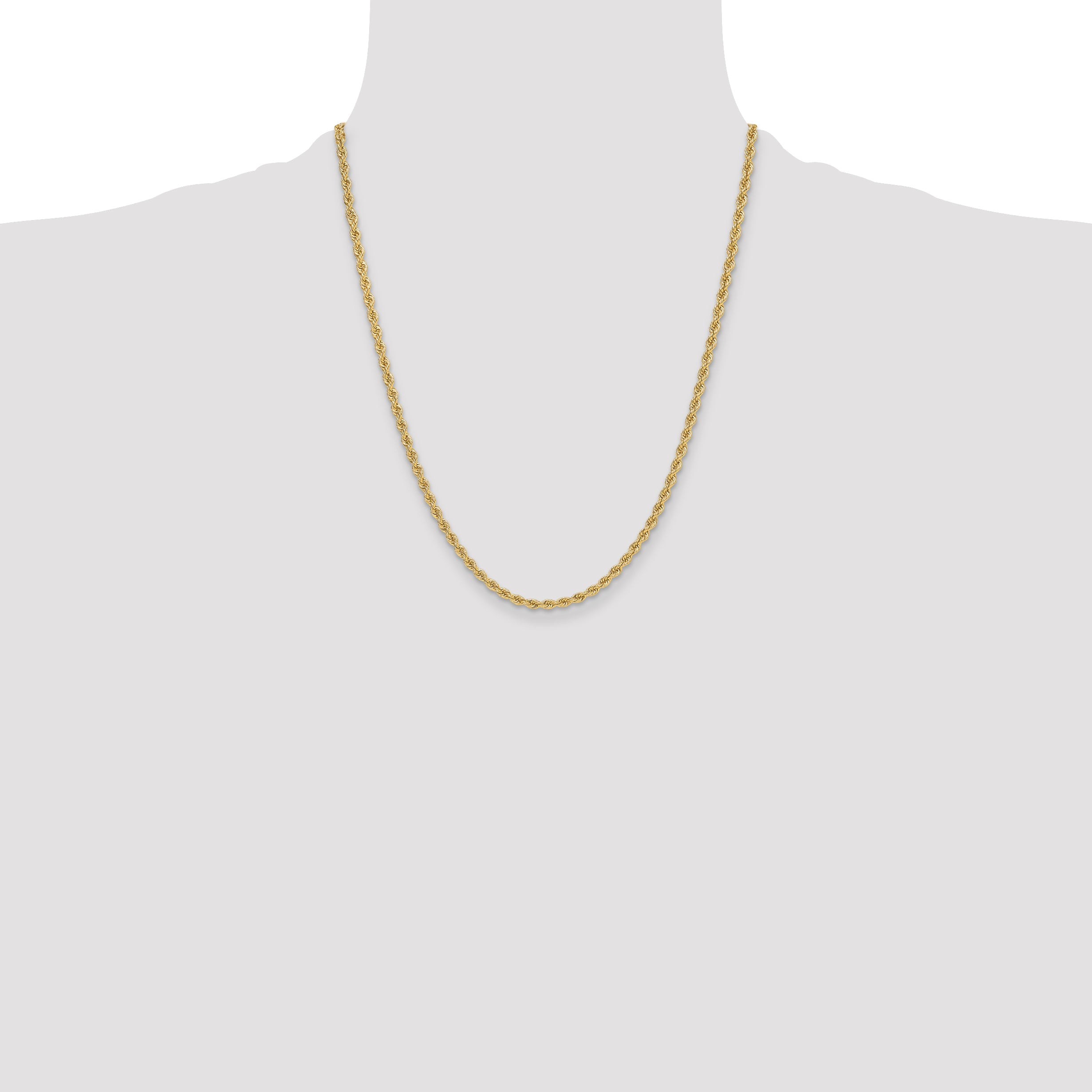 22 Inch 14k Yellow Gold 3.3mm Regular Rope Chain Necklace