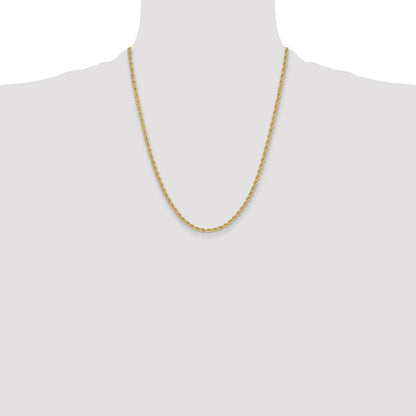 22 Inch 14k Yellow Gold 3.3mm Regular Rope Chain Necklace