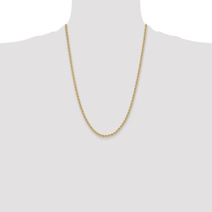 24 Inch 14k Yellow Gold 3.3mm Regular Rope Chain Necklace