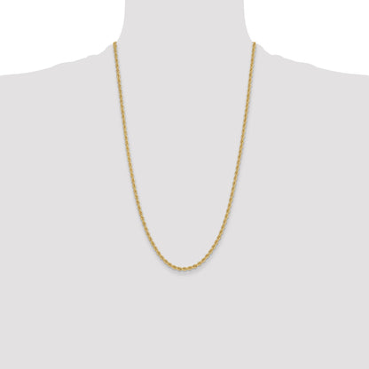 26 Inch 14k Yellow Gold 3.3mm Regular Rope Chain Necklace