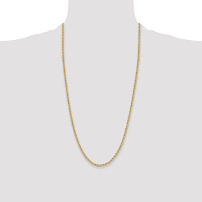 28 Inch 14k Yellow Gold 3.3mm Regular Rope Chain Necklace