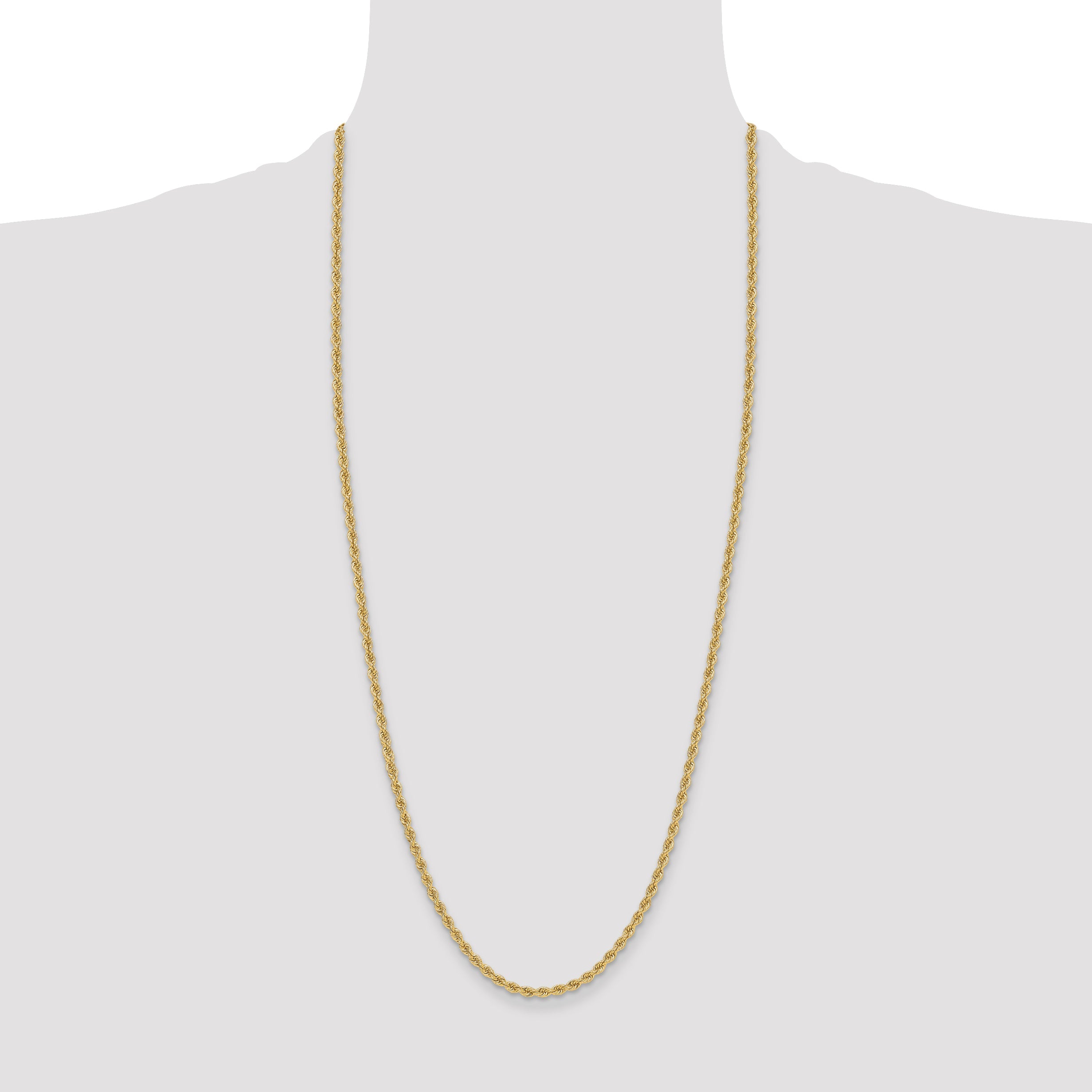 3 Inch 14k Yellow Gold 3.3mm Regular Rope Chain Necklace