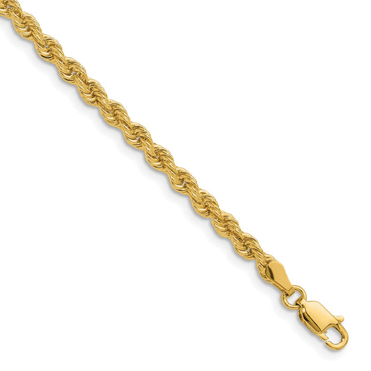 8 Inch 14k Yellow Gold 3.3mm Regular Rope Chain Bracelet