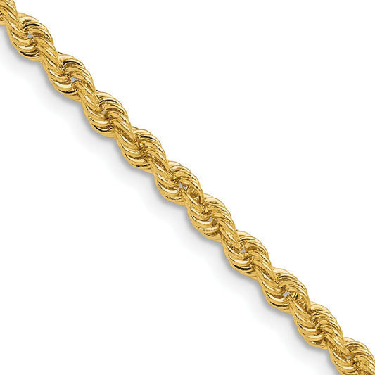 24 Inch 14k Yellow Gold 3.3mm Regular Rope Chain Necklace