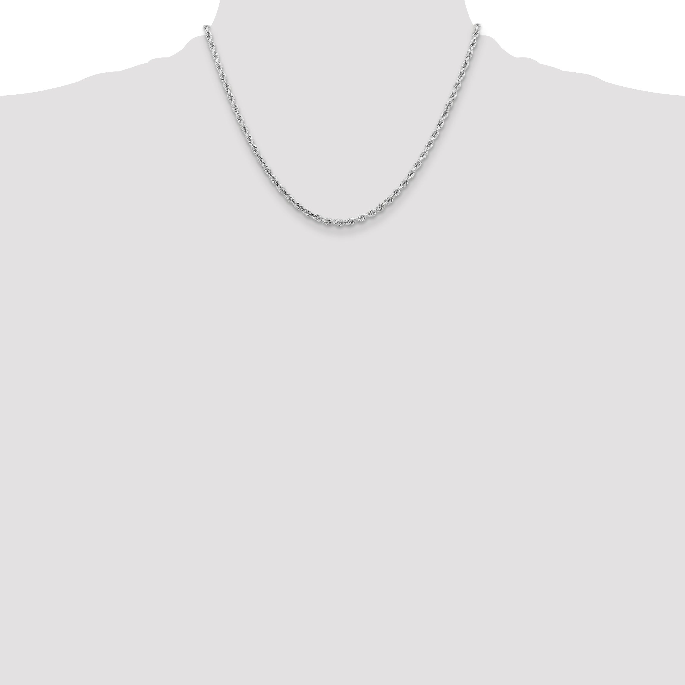 14k White Gold 18 inch 3.25mm Diamond-cut Rope with Lobster Clasp Chain Necklace