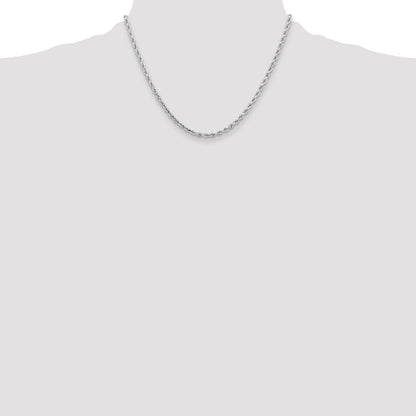 14k White Gold 18 inch 3.25mm Diamond-cut Rope with Lobster Clasp Chain Necklace
