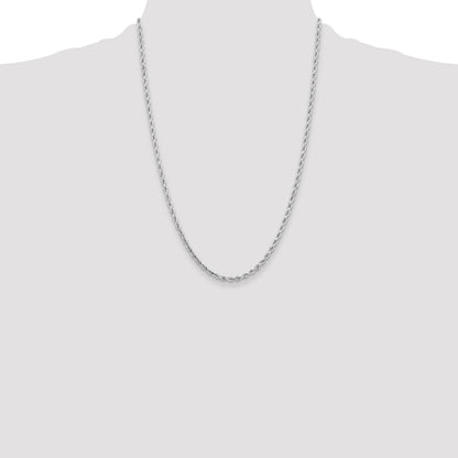 14k White Gold 24 inch 3.25mm Diamond-cut Rope with Lobster Clasp Chain Necklace
