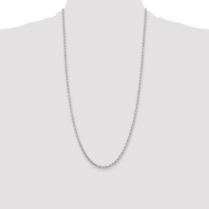14k White Gold 28 inch 3.25mm Diamond-cut Rope with Lobster Clasp Chain Necklace