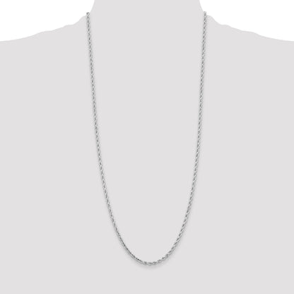 14k White Gold 30 inch 3.25mm Diamond-cut Rope with Lobster Clasp Chain Necklace