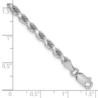 14k White Gold 8 inch 3.25mm Diamond-cut Rope with Lobster Clasp Chain Bracelet
