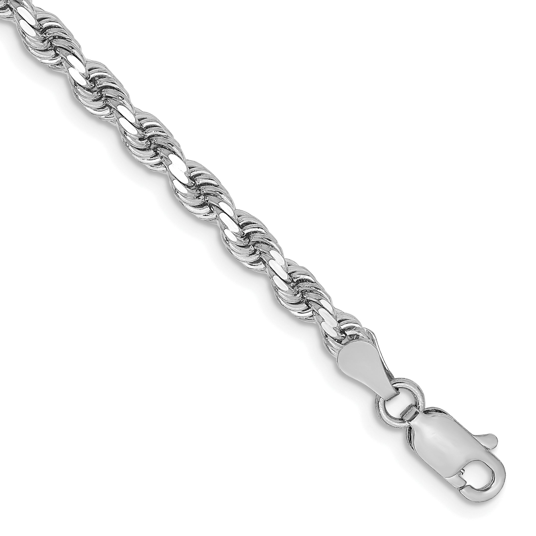 8 Inch 10K White Gold 3.25mm Diamond-Cut Rope Chain Bracelet