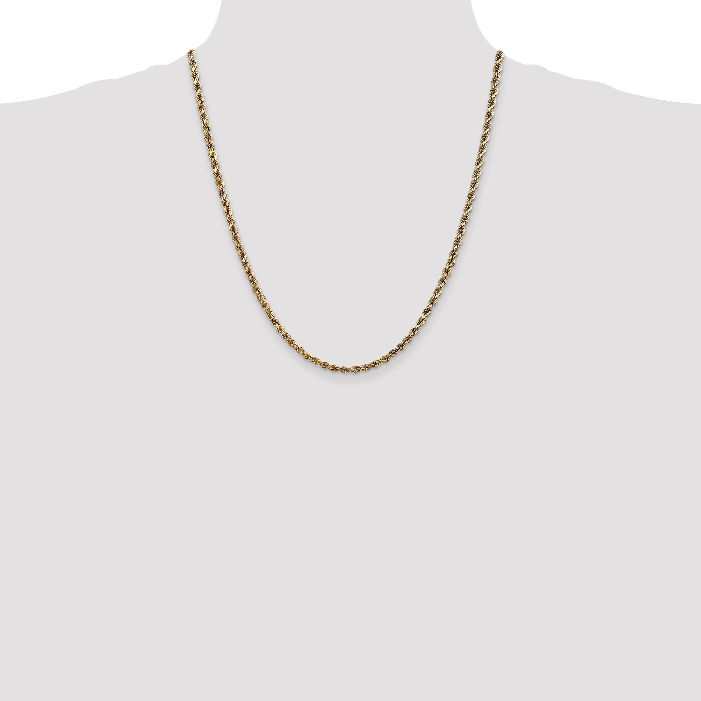 14k Yellow Gold 22 inch 3.5mm Diamond-cut Rope with Lobster Clasp Chain Necklace