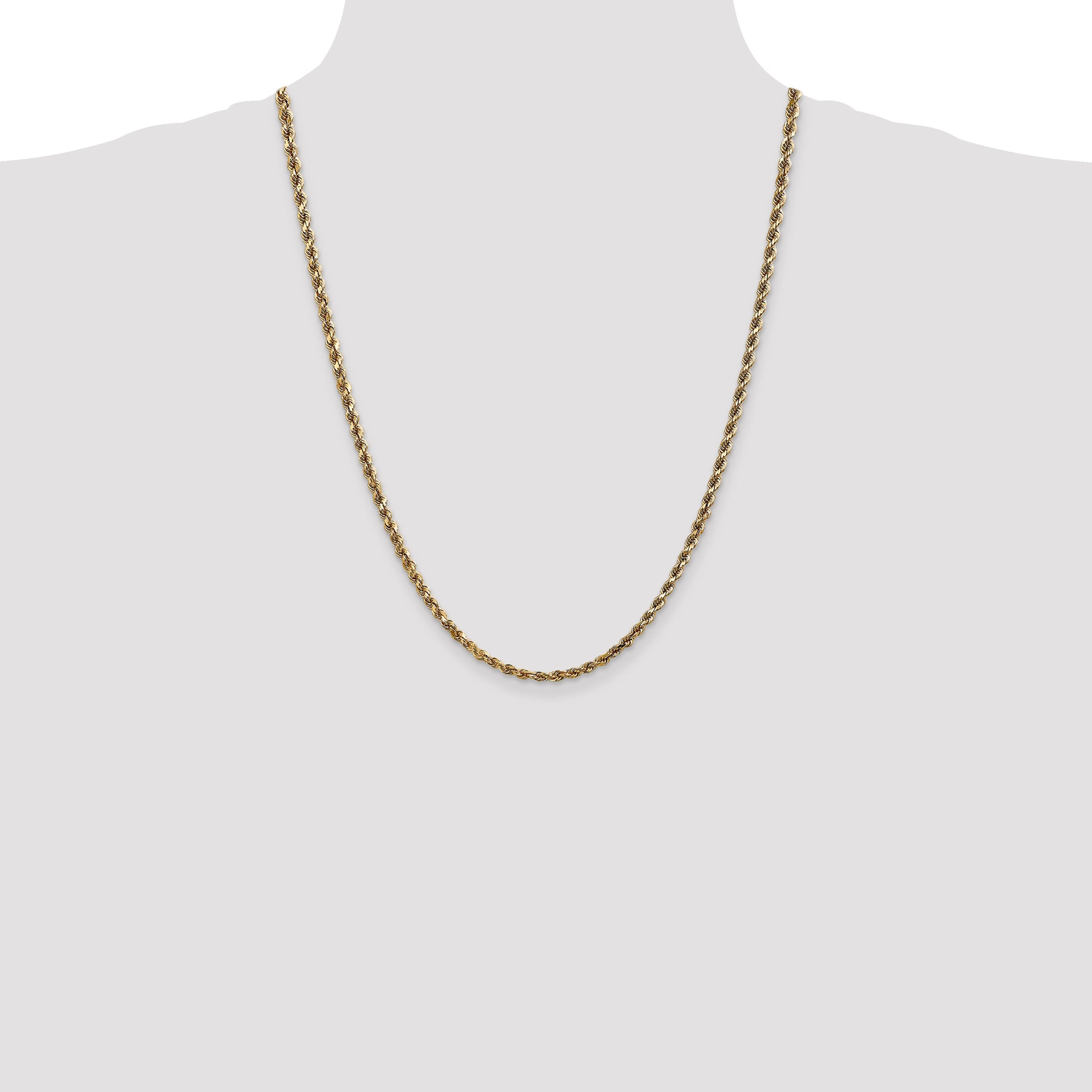 14k Yellow Gold 24 inch 3.5mm Diamond-cut Rope with Lobster Clasp Chain Necklace