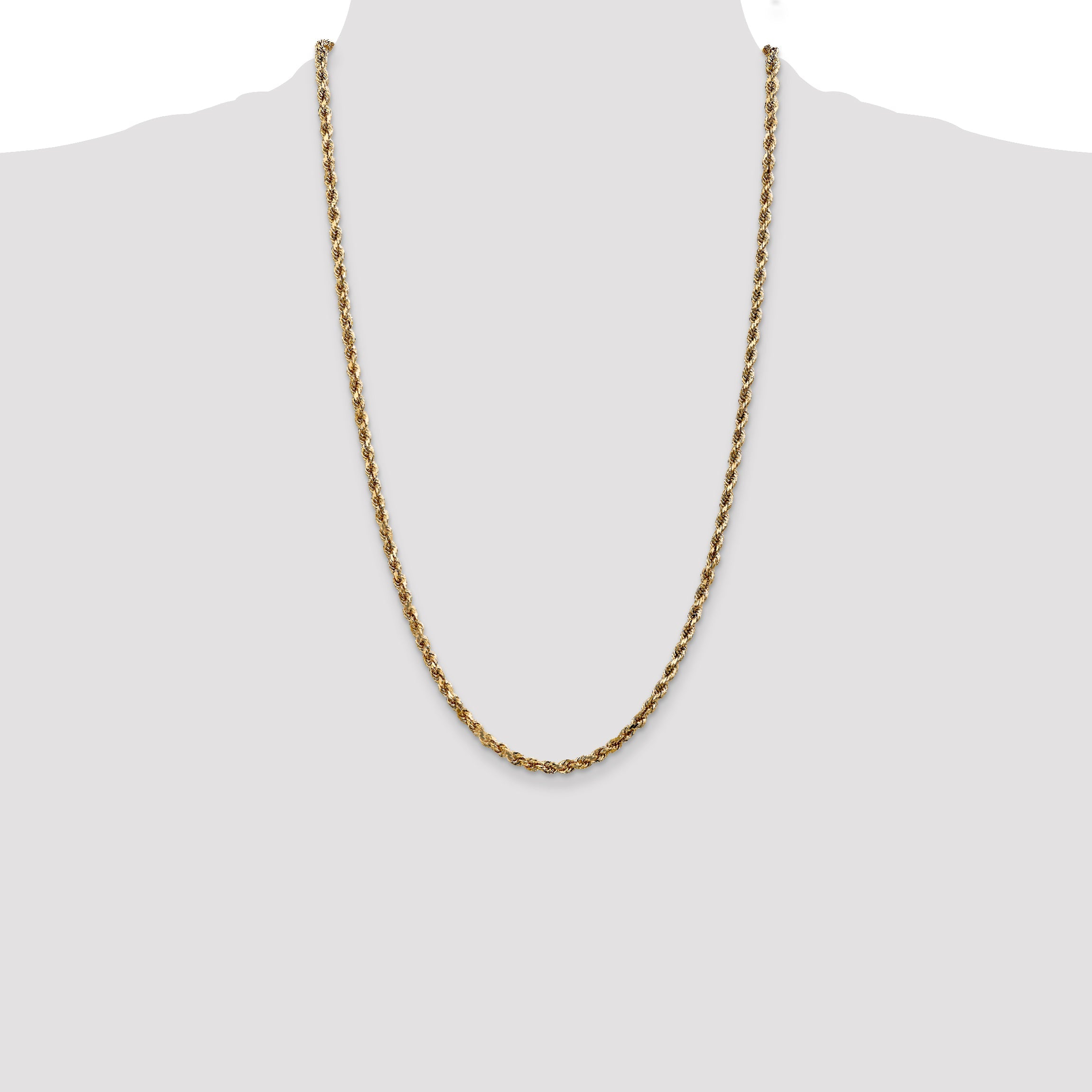 14k Yellow Gold 26 inch 3.5mm Diamond-cut Rope with Lobster Clasp Chain Necklace