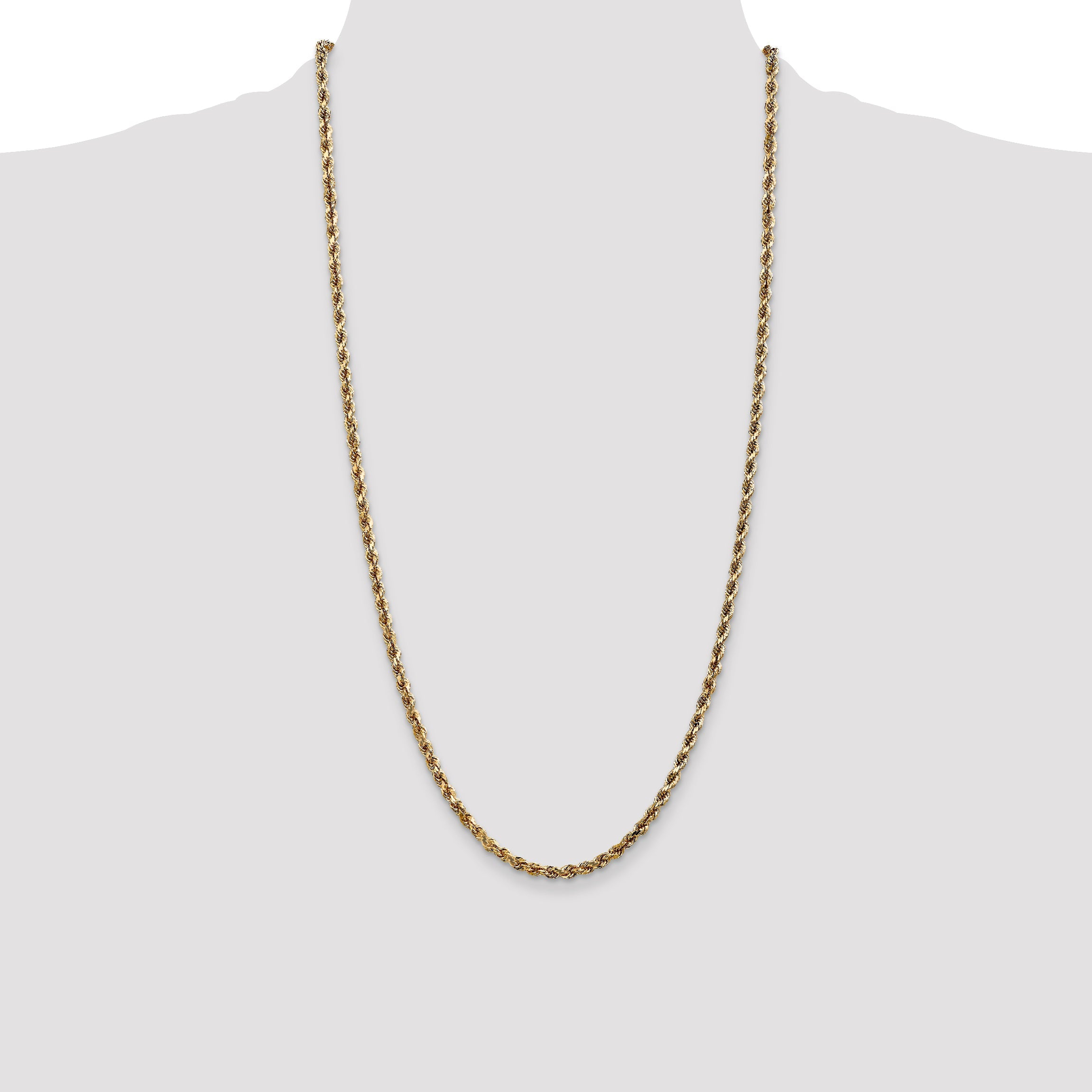 14k Yellow Gold 28 inch 3.5mm Diamond-cut Rope with Lobster Clasp Chain Necklace