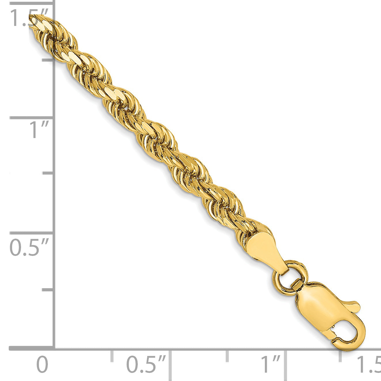 14k Yellow Gold 7 inch 3.5mm Diamond-cut Rope with Lobster Clasp Chain Bracelet