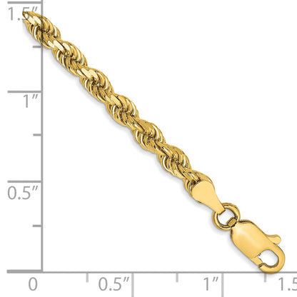 14k Yellow Gold 8 inch 3.5mm Diamond-cut Rope with Lobster Clasp Chain Bracelet