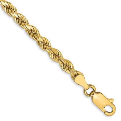 14k Yellow Gold 8 inch 3.5mm Diamond-cut Rope with Lobster Clasp Chain Bracelet
