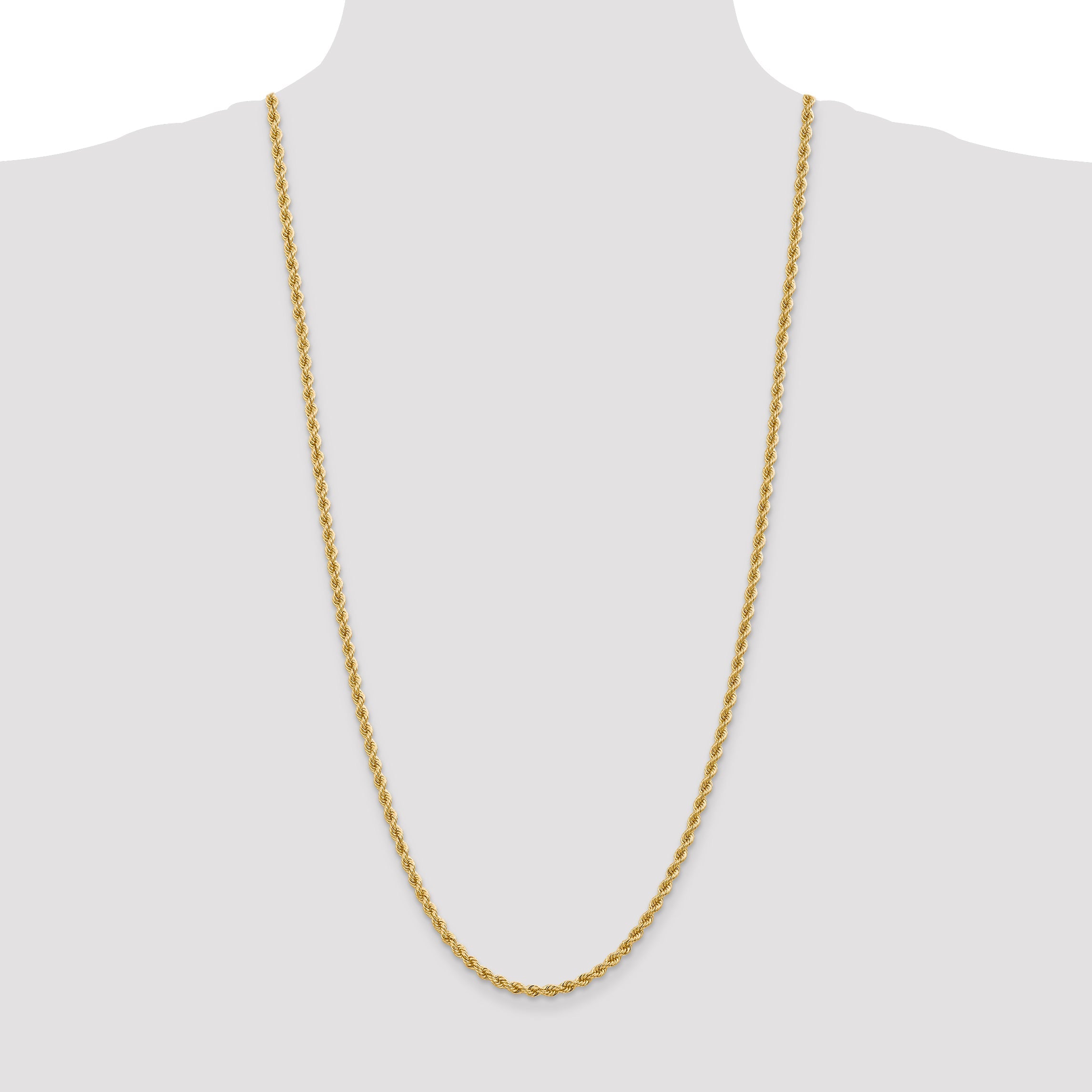 14k Yellow Gold 30 inch 3.65mm Regular Rope with Lobster Clasp Chain Necklace