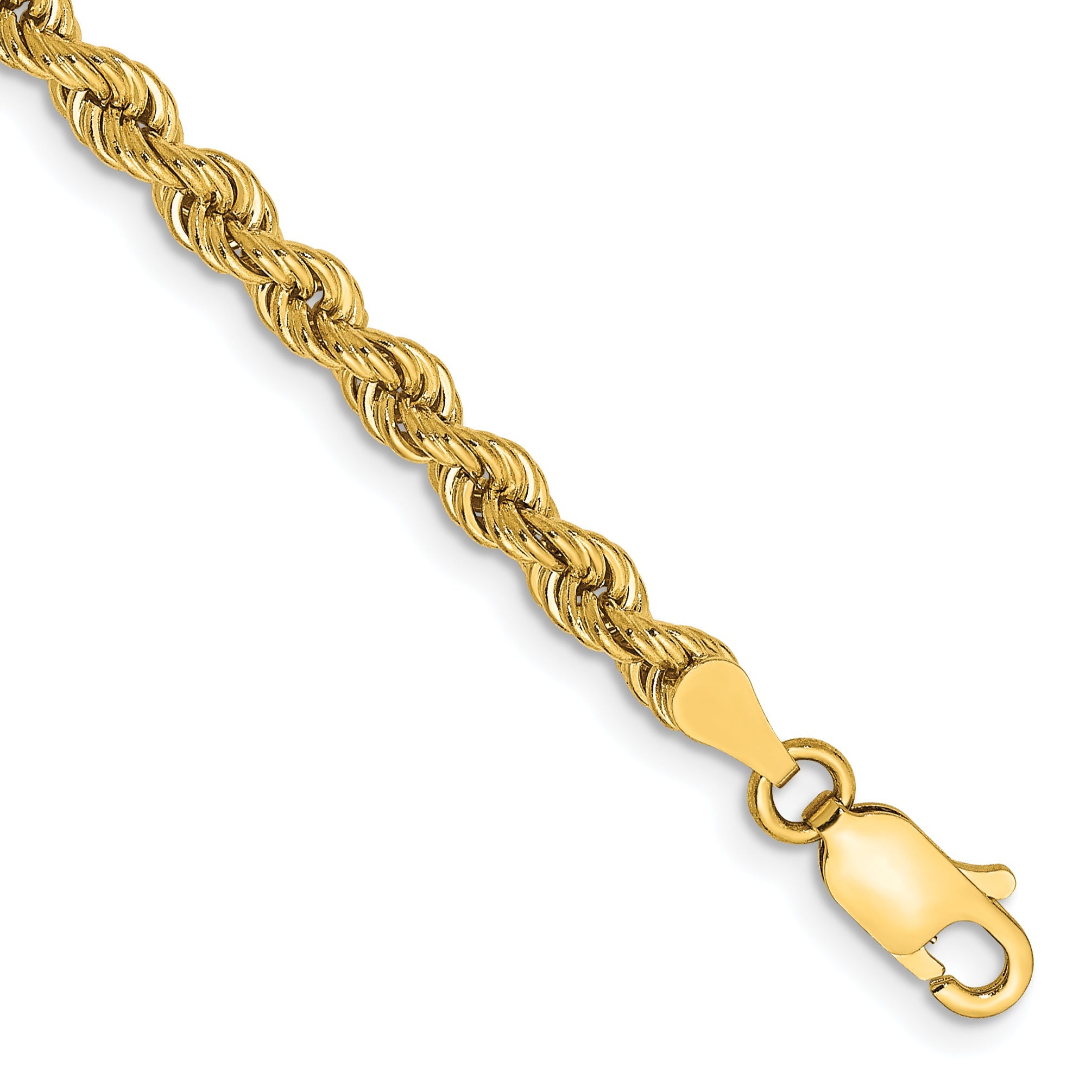 14k Yellow Gold 8 inch 3.65mm Regular Rope with Lobster Clasp Chain Bracelet