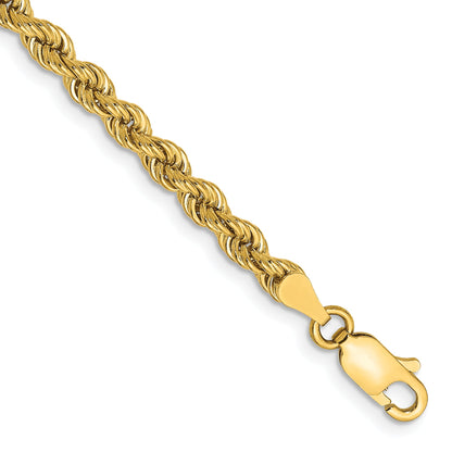14k Yellow Gold 9 inch 3.65mm Regular Rope with Lobster Clasp Chain Bracelet