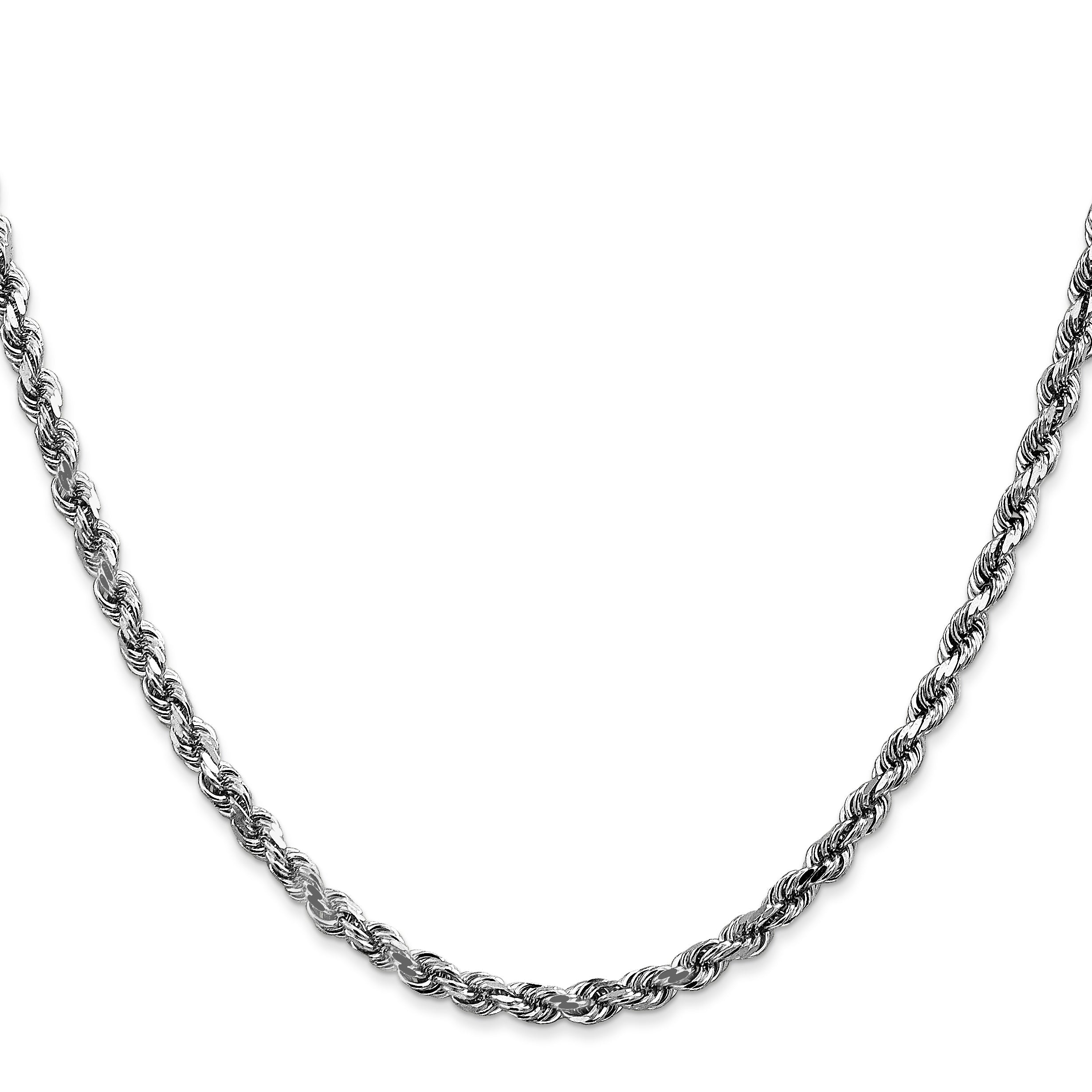 14k White Gold 26 inch 3.5mm Diamond-cut Rope with Lobster Clasp Chain Necklace