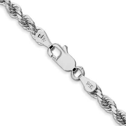14k White Gold 24 inch 3.5mm Diamond-cut Rope with Lobster Clasp Chain Necklace