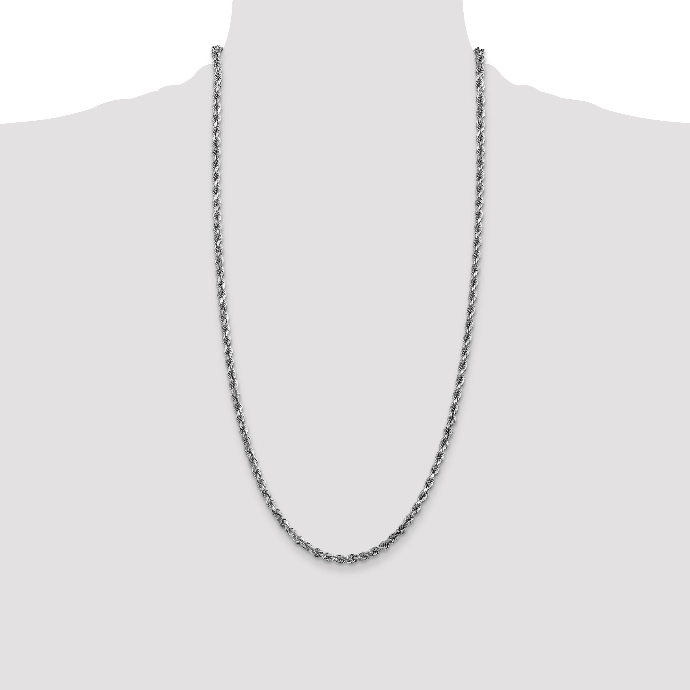 14k White Gold 28 inch 3.5mm Diamond-cut Rope with Lobster Clasp Chain Necklace