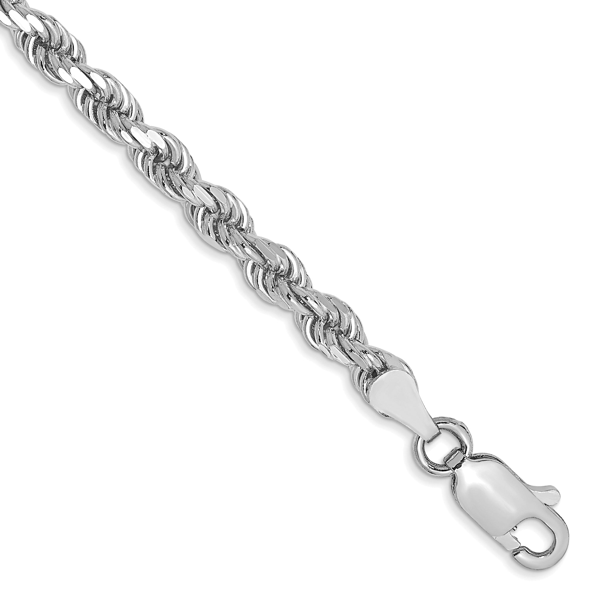 14k White Gold 9 inch 3.5mm Diamond-cut Rope with Lobster Clasp Chain Bracelet